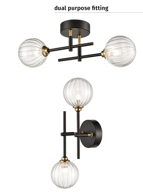 Modern bathroom wall light with two glass globes