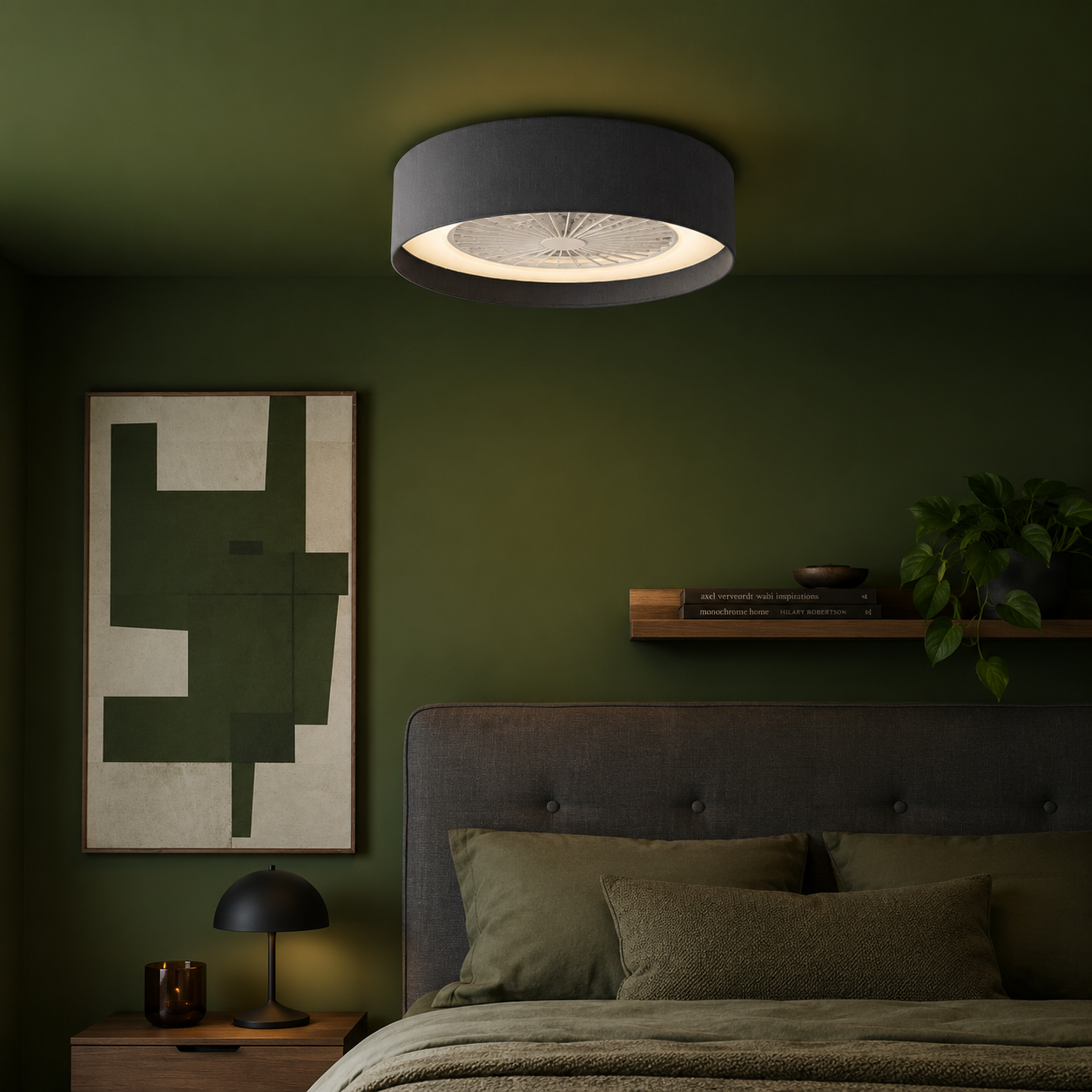 Fan Flush White and Grey With Shade LED