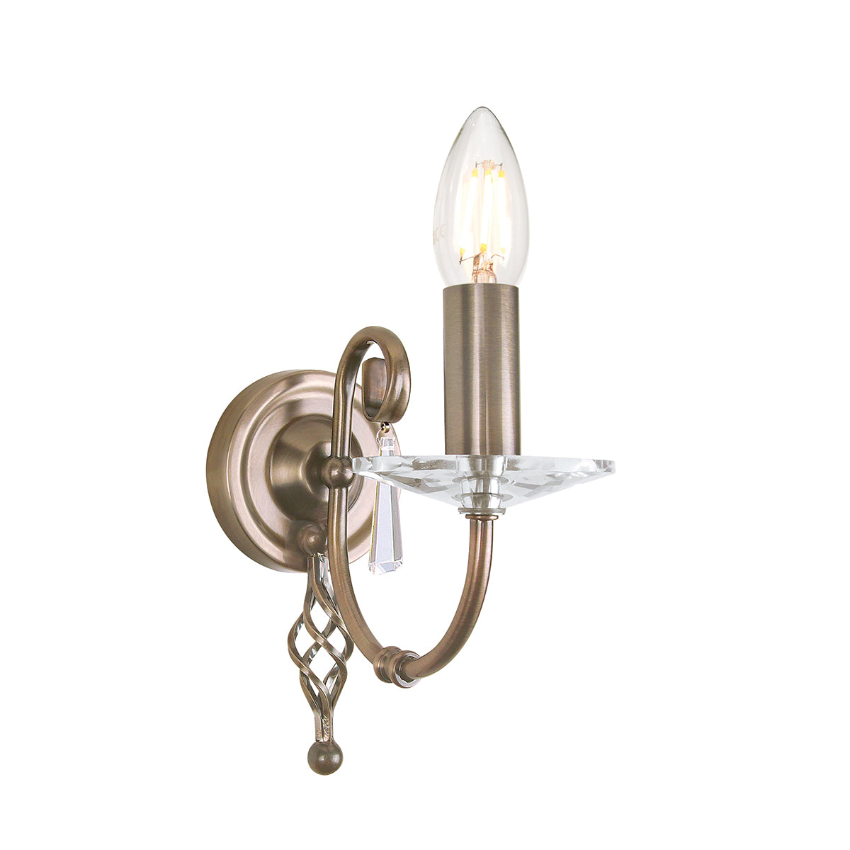 Aegean 1-Light Aged Brass Wall Light (Cut Glass Droplets)