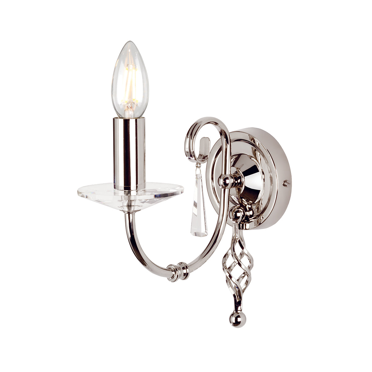 Aegean 1-Light Polished Nickel Wall Light (Cut Glass Droplets)