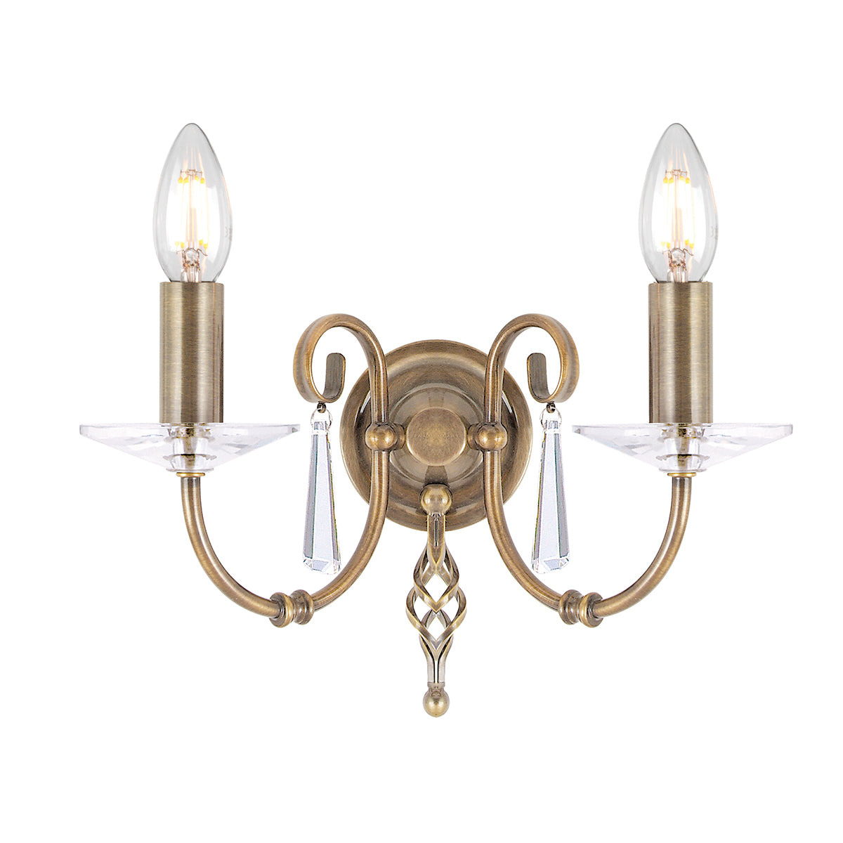 Aegean 2-Light Aged Brass Wall Light (Cut Glass Droplets)