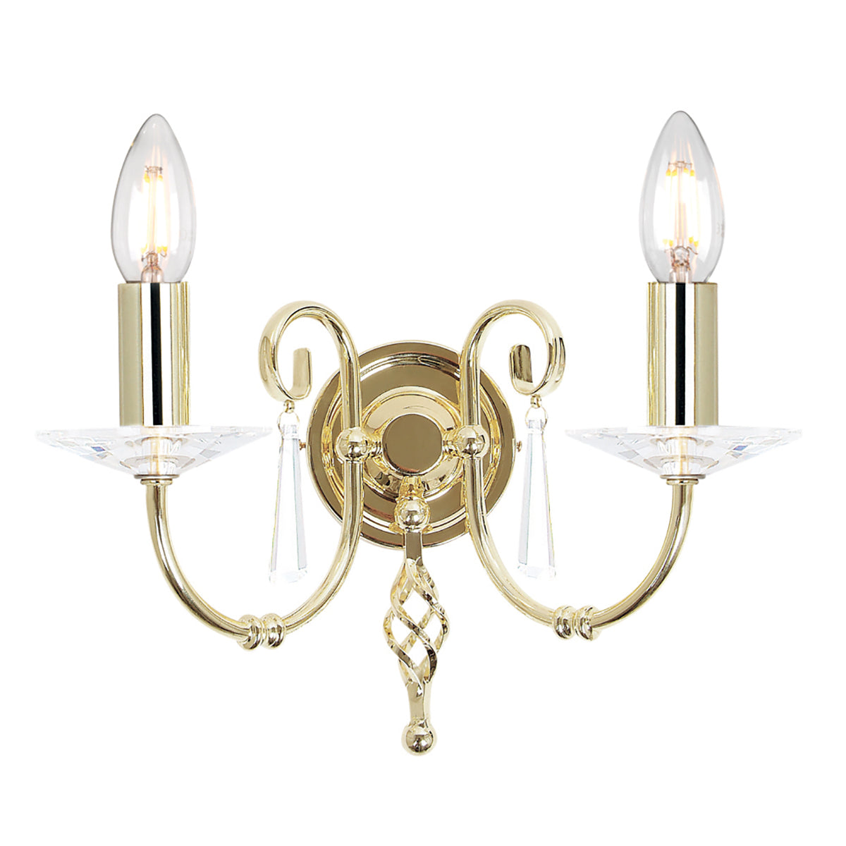Aegean 2-Light Polished Brass Wall Light (Cut Glass Droplets)
