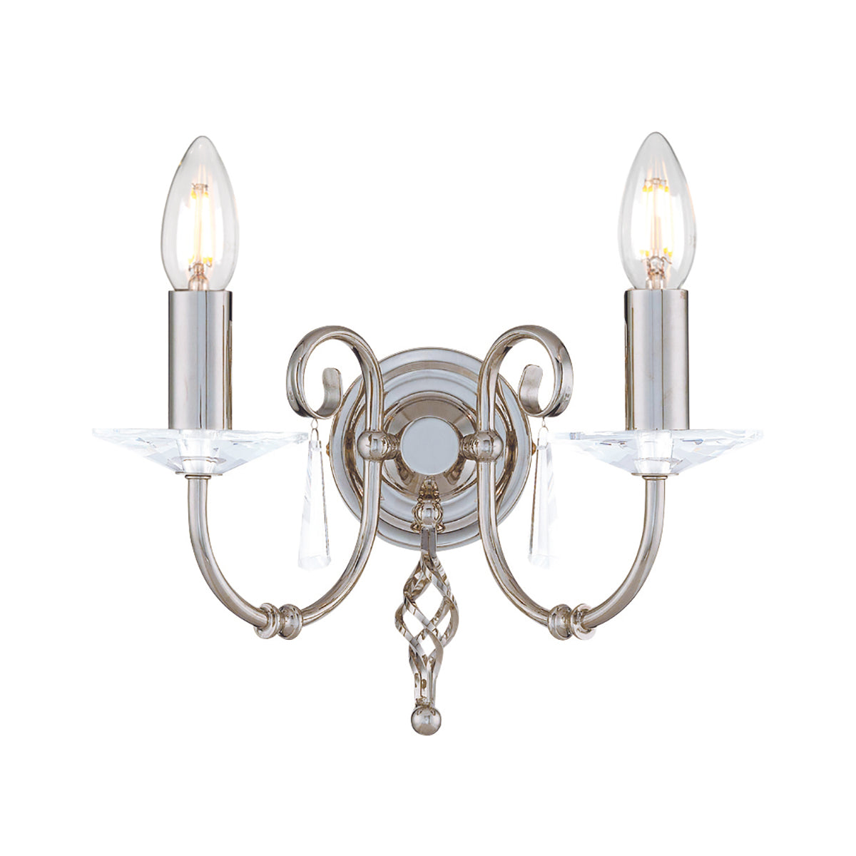 Aegean 2-Light Polished Nickel Wall Light (Cut Glass Droplets)