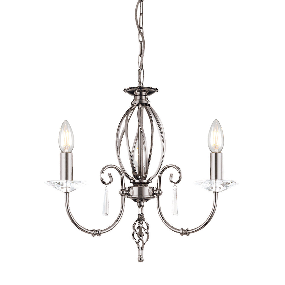Aegean 3-Light Polished Nickel Chandelier (Cut Glass Droplets)