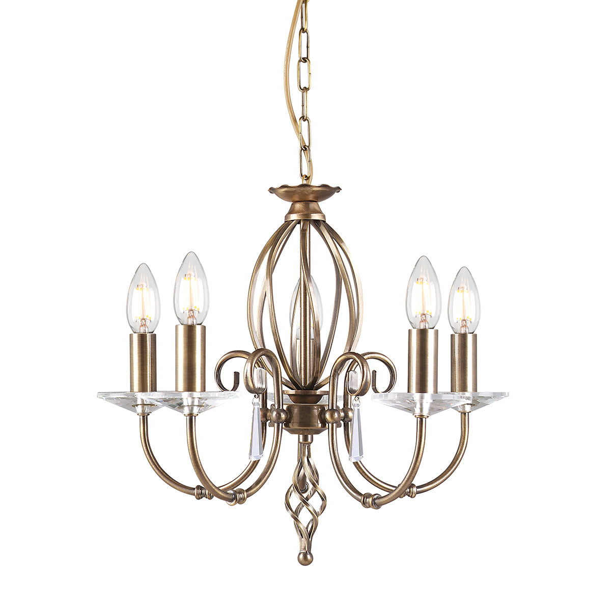 Aegean 5-Light Aged Brass Chandelier (Cut Glass Droplets)