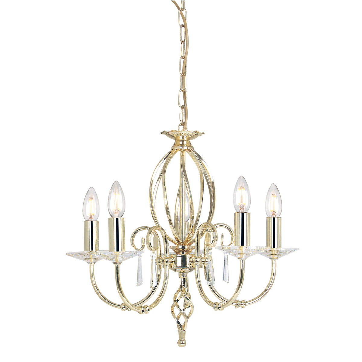 Aegean 5-Light Polished Brass Chandelier (Cut Glass Droplets)
