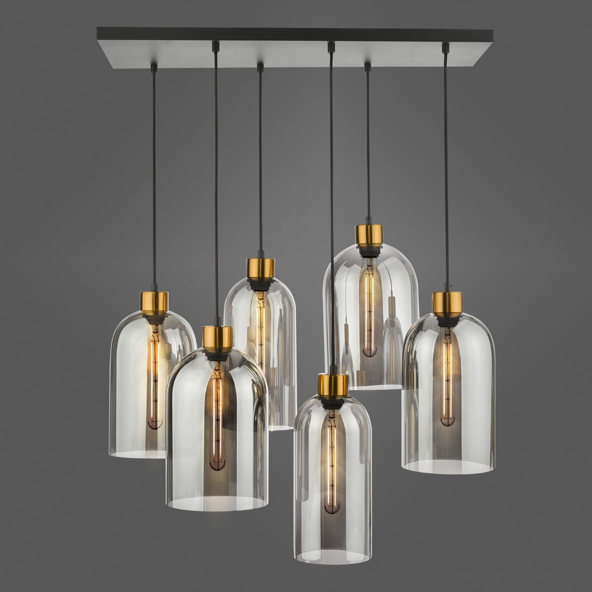 Alma 6 Light Bar Pendant Matt Black & Brass with Smoked Glass