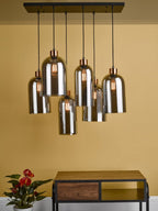 Alma 6 Light Bar Pendant Matt Black & Brass with Smoked Glass