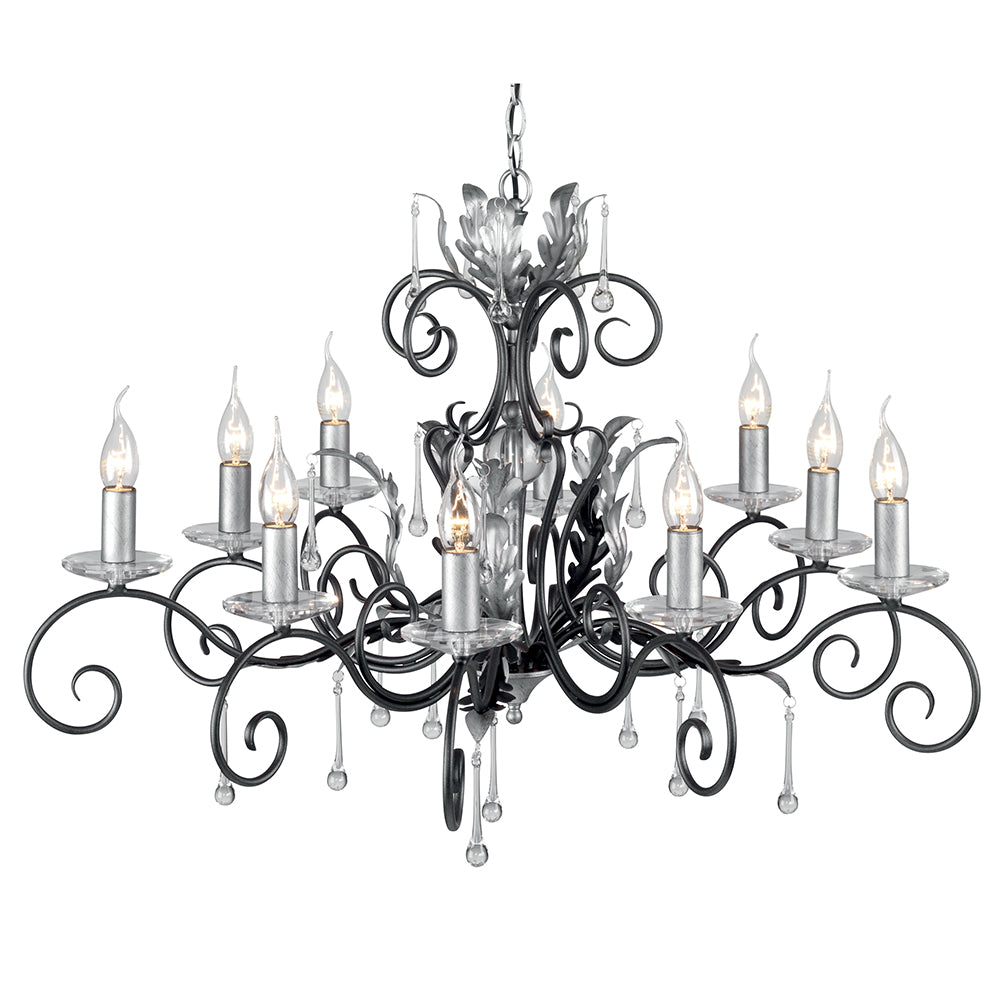 Amarilli 10-Light Black & Silver Chandelier (Hand-Forged)