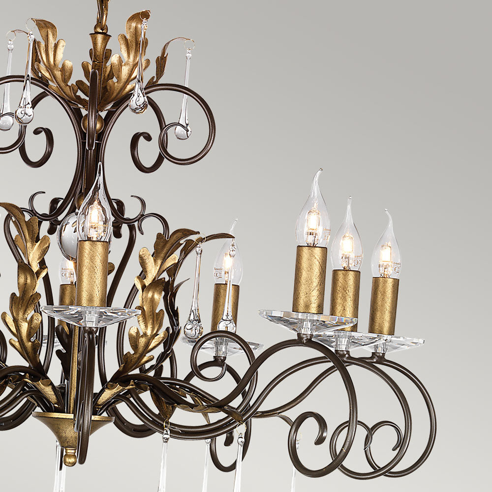 Amarilli 10-Light Bronze & Gold Chandelier (Hand-Forged)