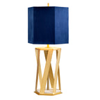 Apollo 1-Light Brushed Brass & Marble Table Lamp (Navy Blue Shade)
