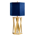 Apollo 1-Light Brushed Brass & Marble Table Lamp (Navy Blue Shade)