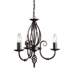 Artisan 3-Light Black Chandelier (Hand-Formed Scrolls, Convertible)