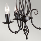 Artisan 3-Light Black Chandelier (Hand-Formed Scrolls, Convertible)