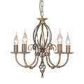 Artisan 5-Light Aged Brass Chandelier (Hand-Formed Scrolls, Convertible)