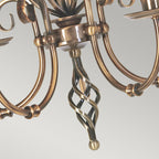 Artisan 5-Light Aged Brass Chandelier (Hand-Formed Scrolls, Convertible)