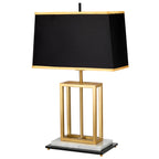 Atlas 1-Light Brushed Brass & Black Table Lamp (White Marble Base)