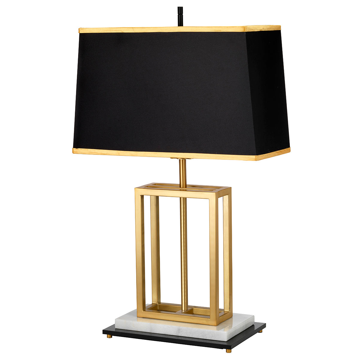 Atlas 1-Light Brushed Brass & Black Table Lamp (White Marble Base)