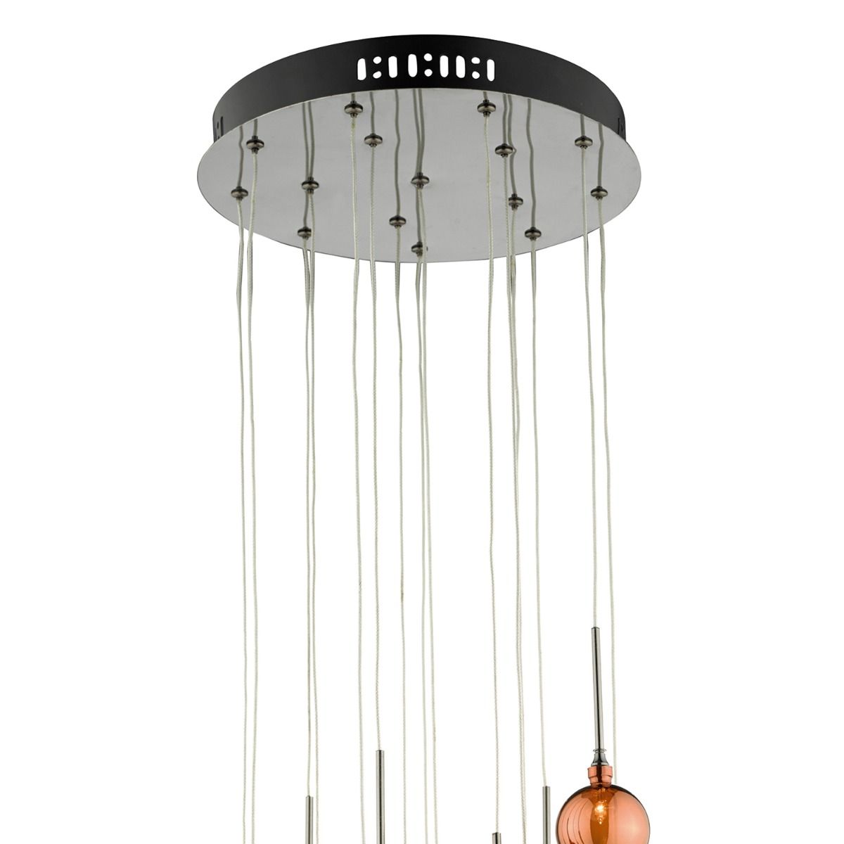 DAR Aurelia 15 Light Cluster Pendant Black Chrome Copper Glass