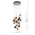 DAR Aurelia 15 Light Cluster Pendant Black Chrome Copper Glass