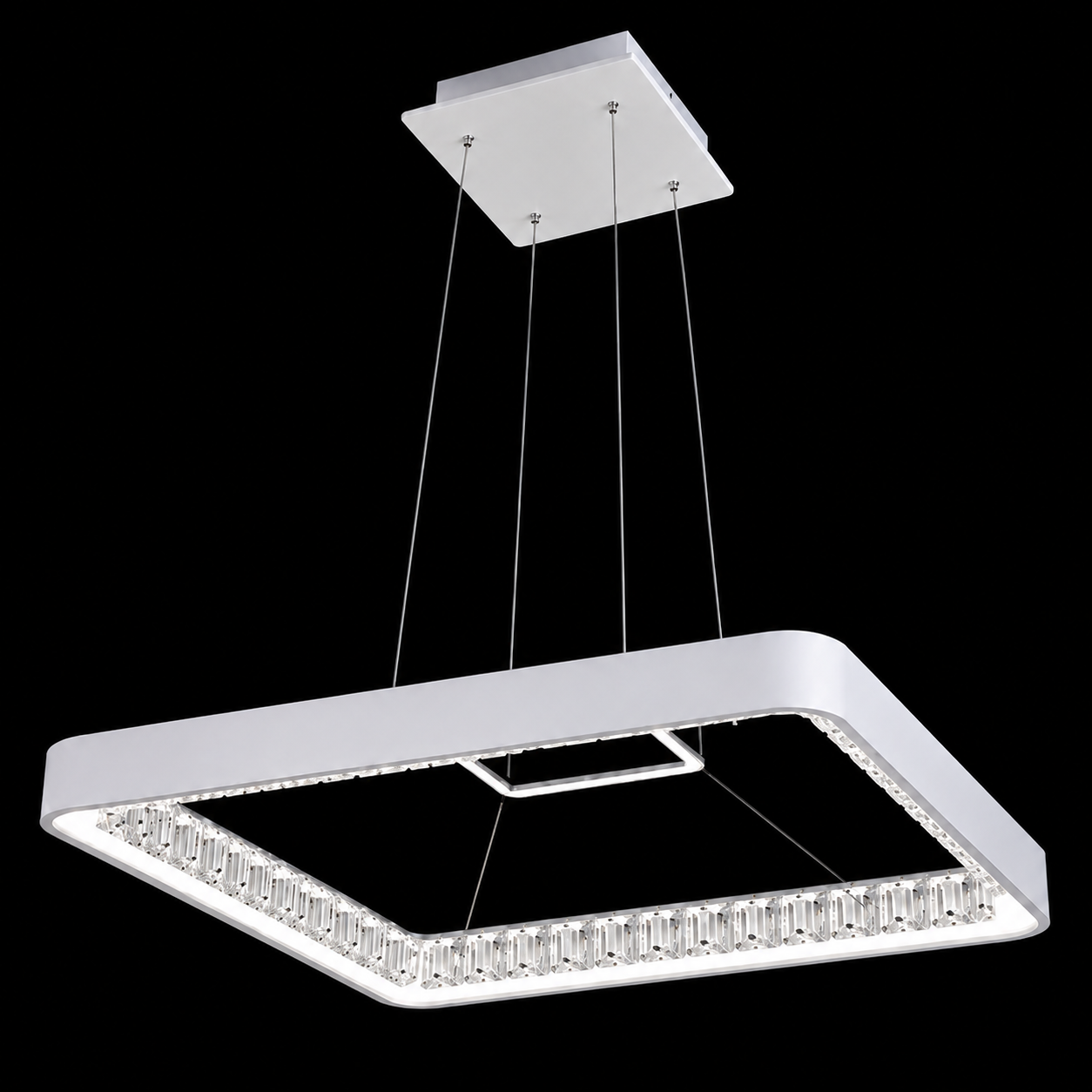 Pavo 55 Square White Pendant with Crystal Inner