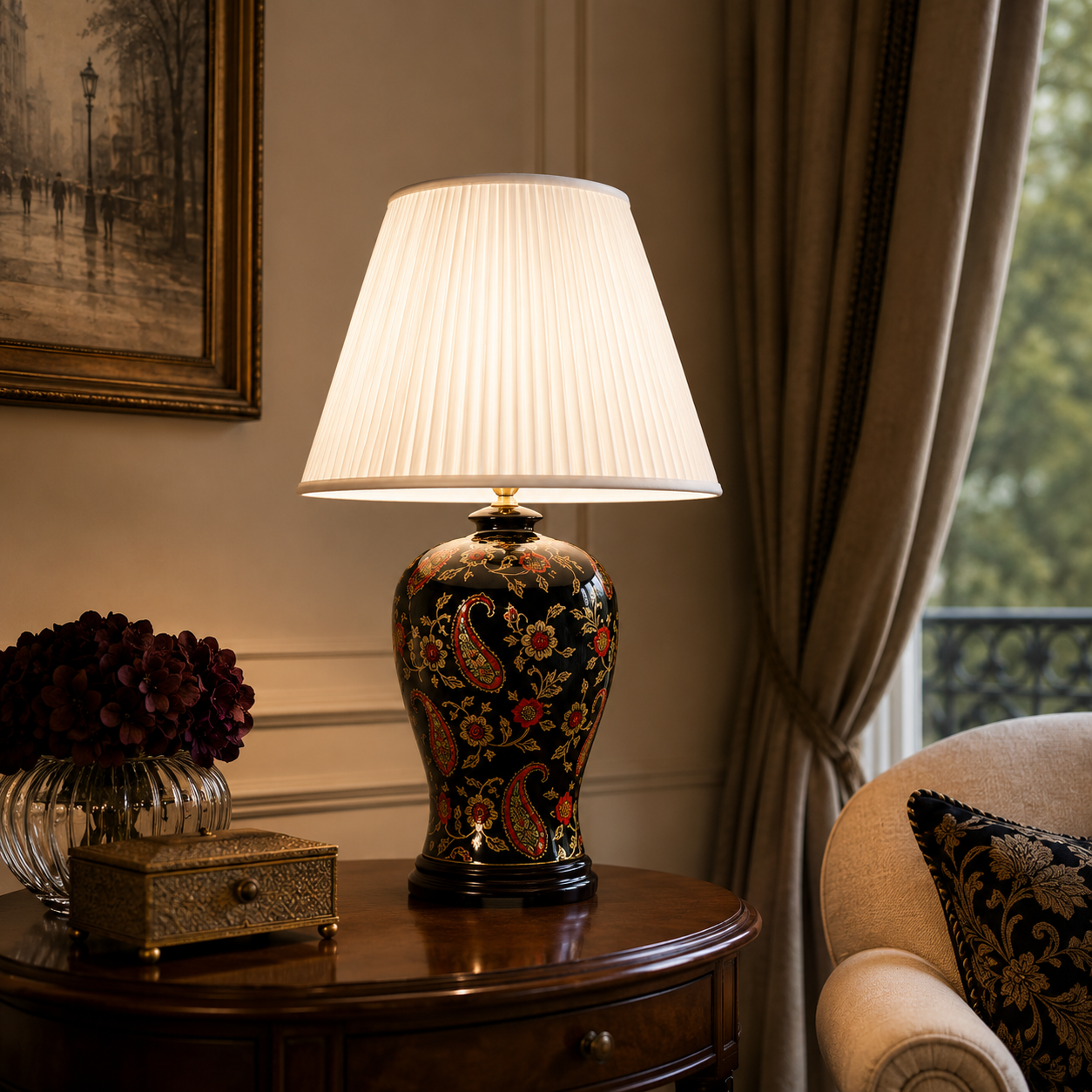 TL7190 - Red Black Paisley Table Lamp
