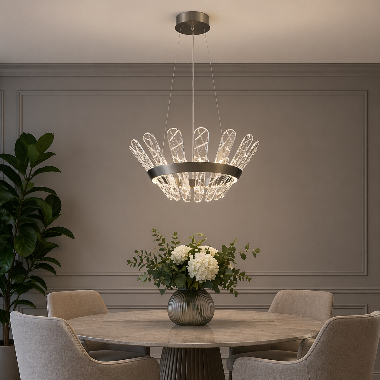 Bronze LED pendant light with crystal glass detail