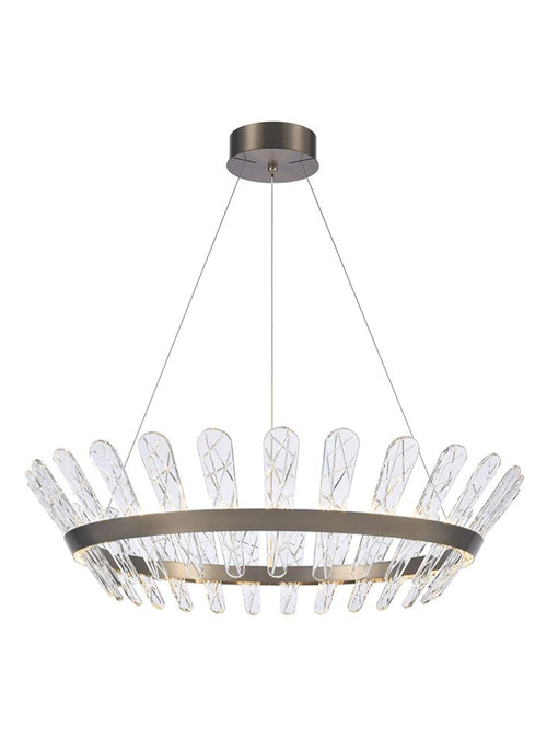 Large bronze LED pendant light with crystal glass detail