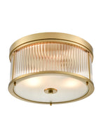 Brass ceiling light with frosted glass diffuser in hallway