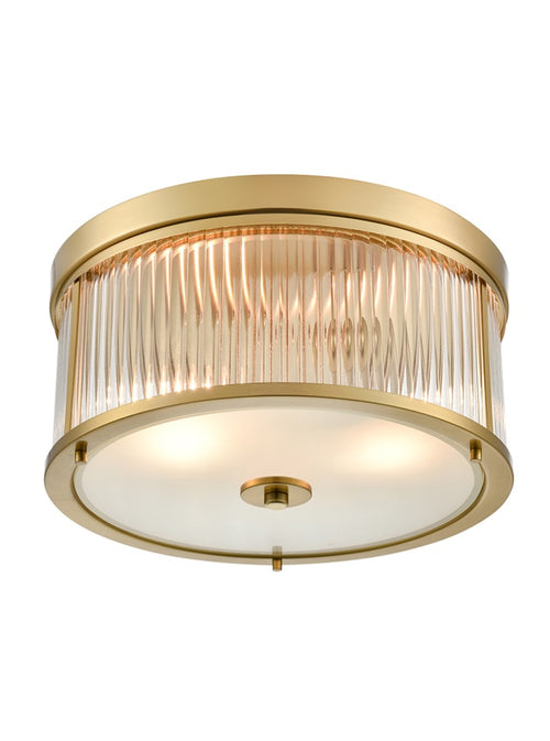 Brass ceiling light with frosted glass diffuser in hallway