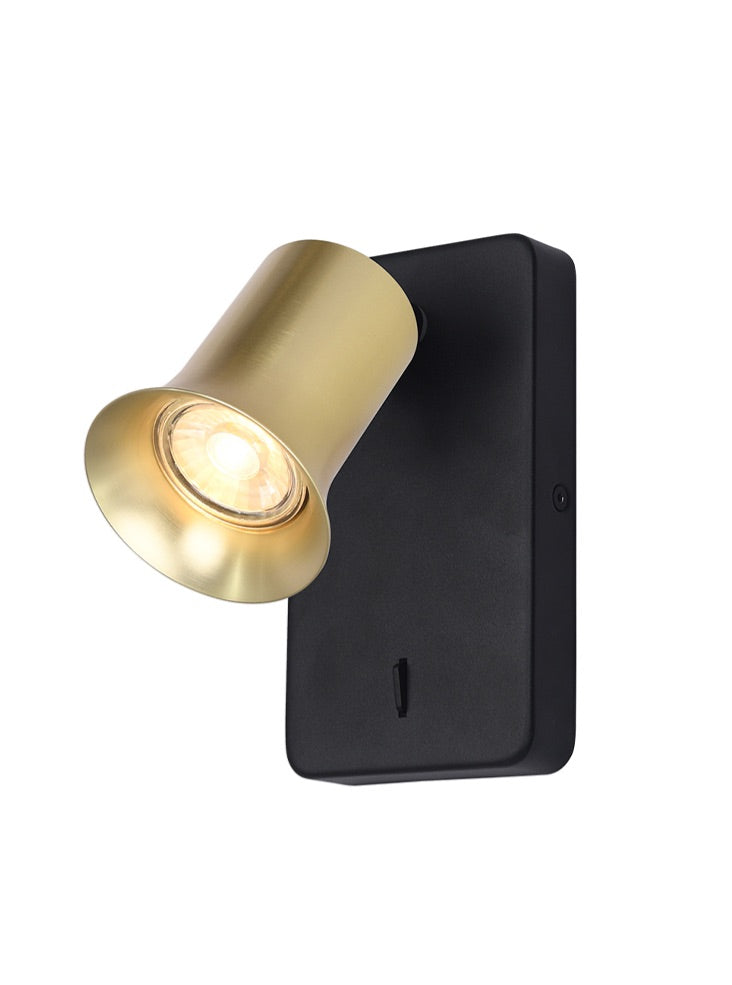 Broadway 1lt Spotlight Matt Black with satin brass sleeve