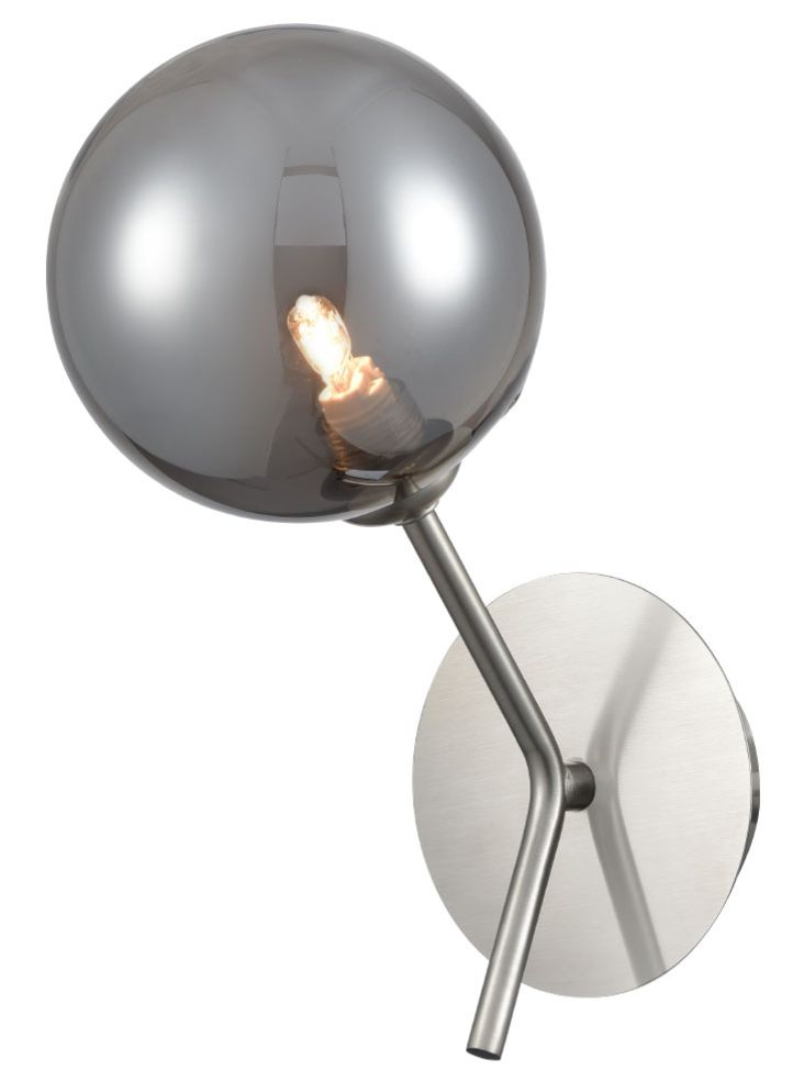 Cosmic 1 light wall bracket in satin nickel with smoked glass