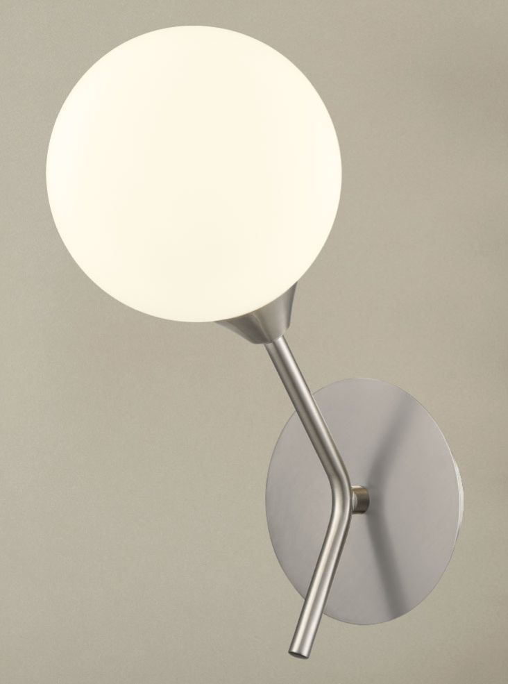 Satin nickel wall light with opal glass globe