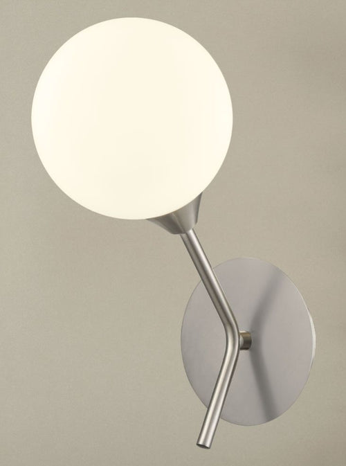 Satin nickel wall light with opal glass globe