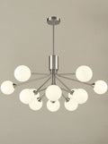 Cosmic 12 light pendant in satin nickel with matt opal glass