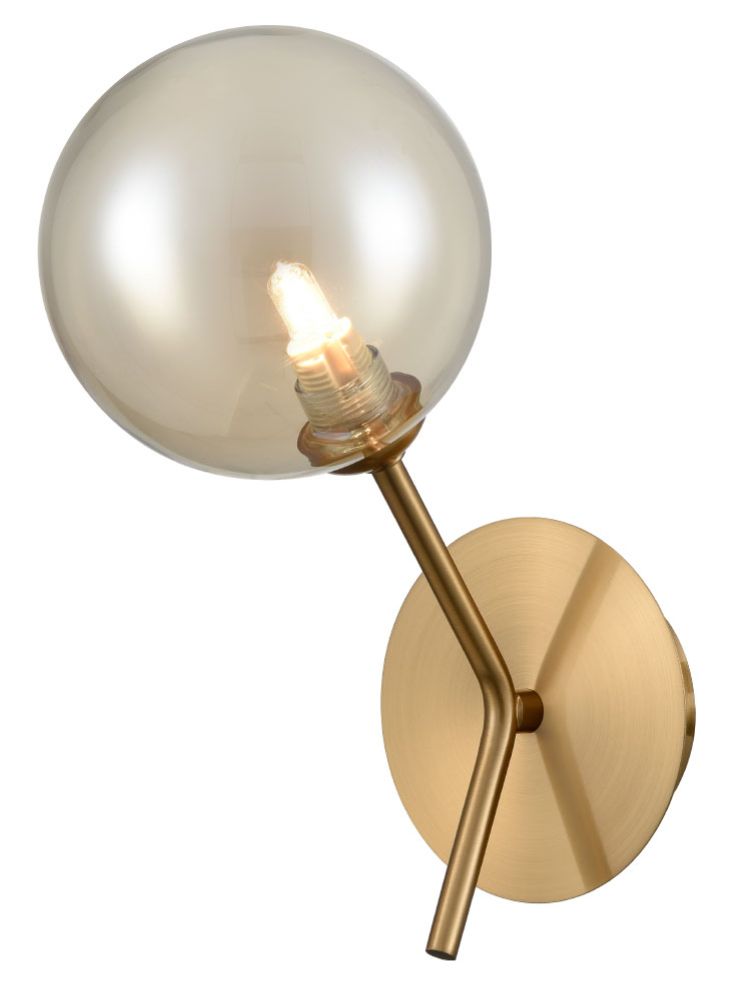 Antique gold wall light with amber glass globe
