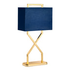 Cross Modern Gold Table Lamp (Navy Blue Shade)