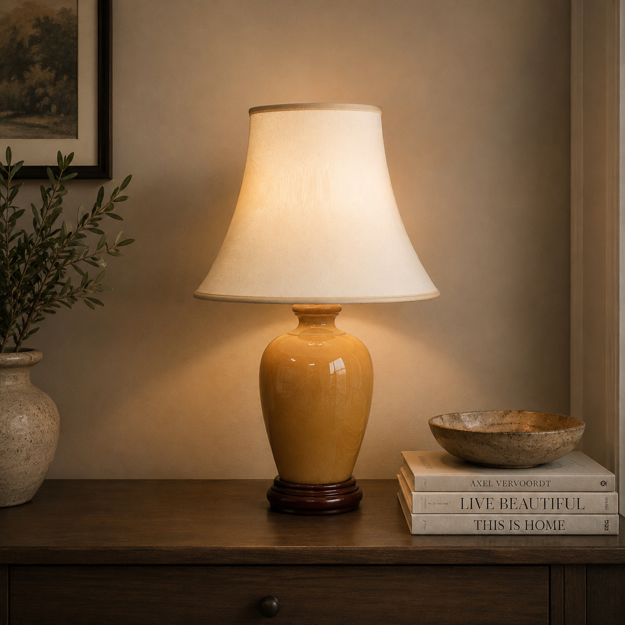TL365C - Tan And Glazed Table Lamp