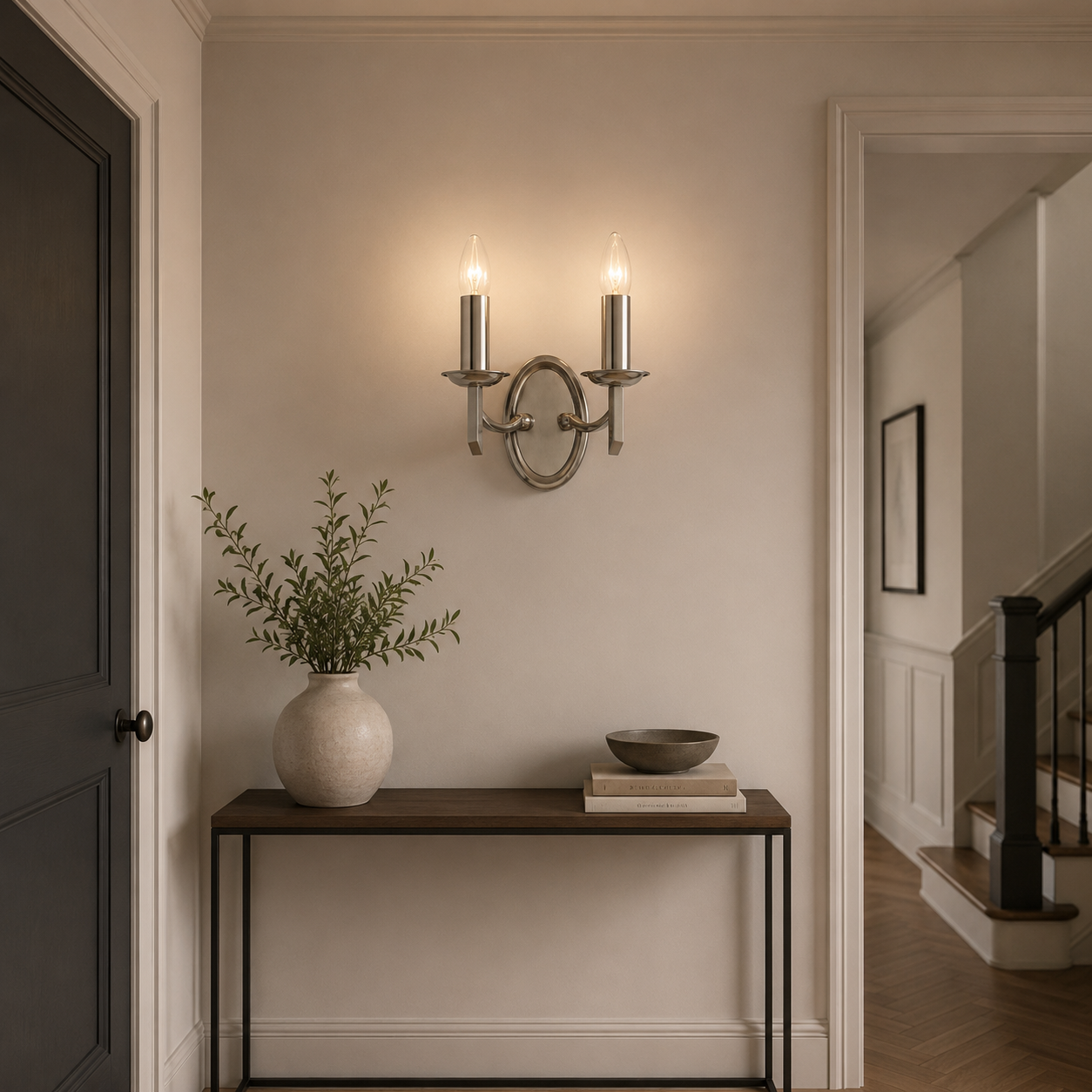 Patrinia 2 Light Switched Wall Light in Satin Nickel