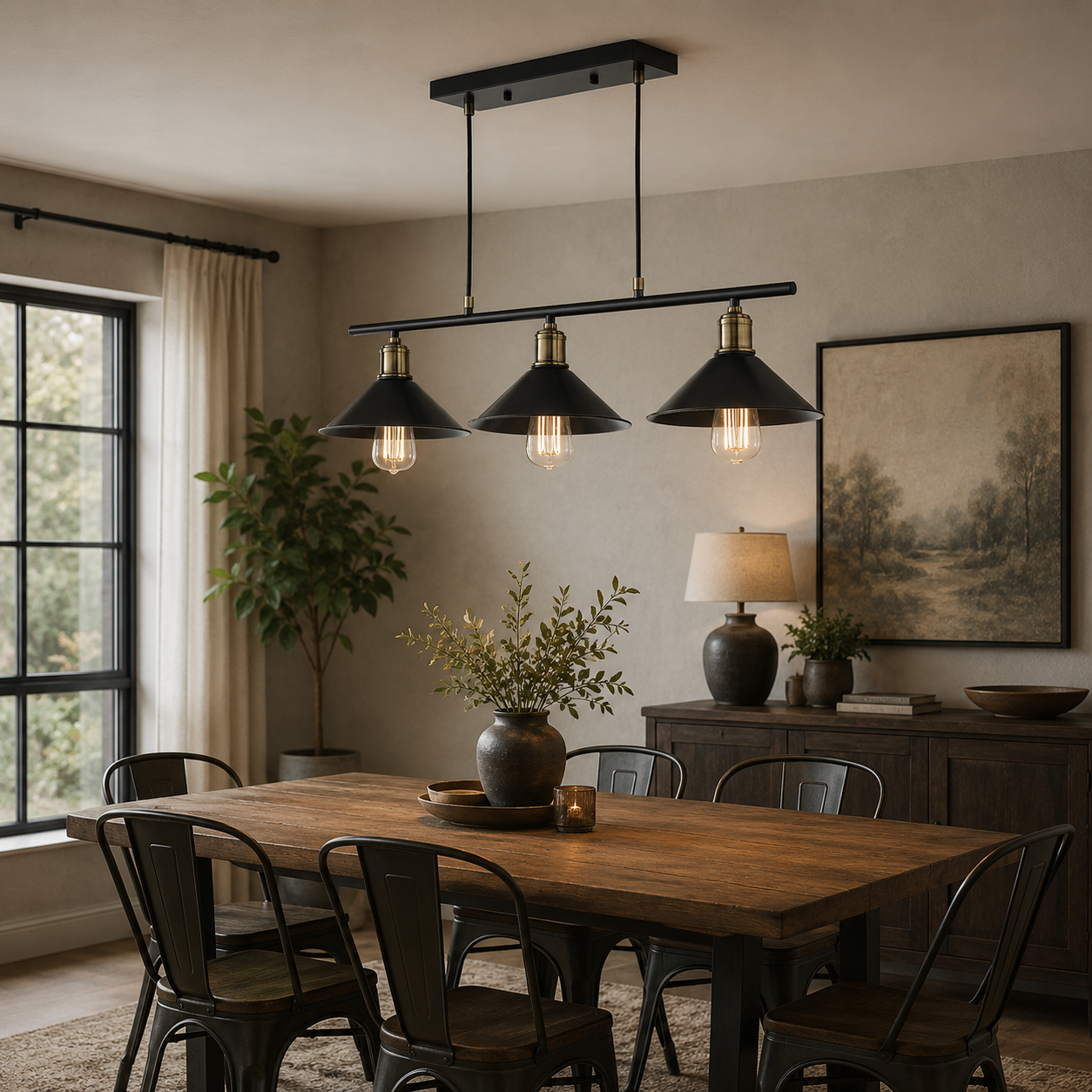 Jalen 3 Light Bar Pendant Graphite Antique Brass
