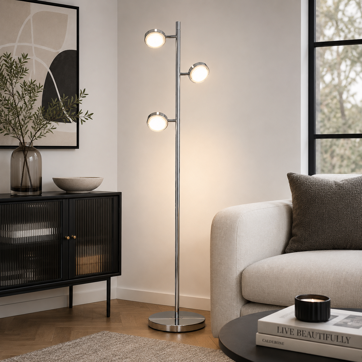 Salix LED Triple Floor Stand Lamp Chrome