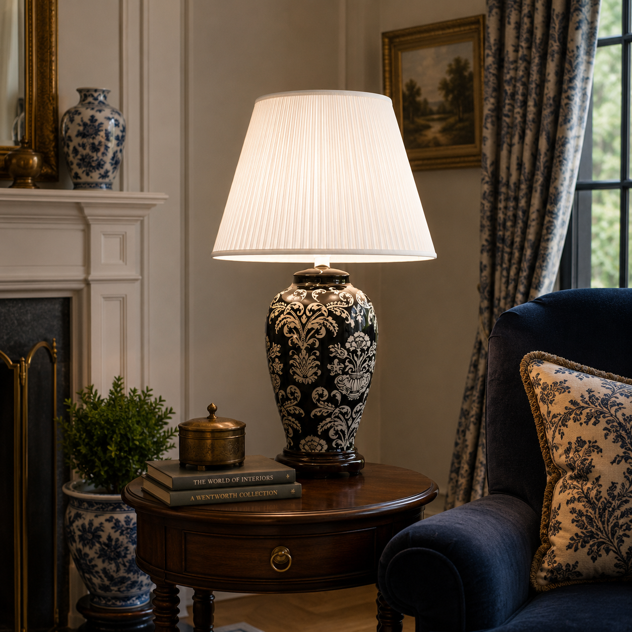 TL6998 - Black Grey Floral Table Lamp