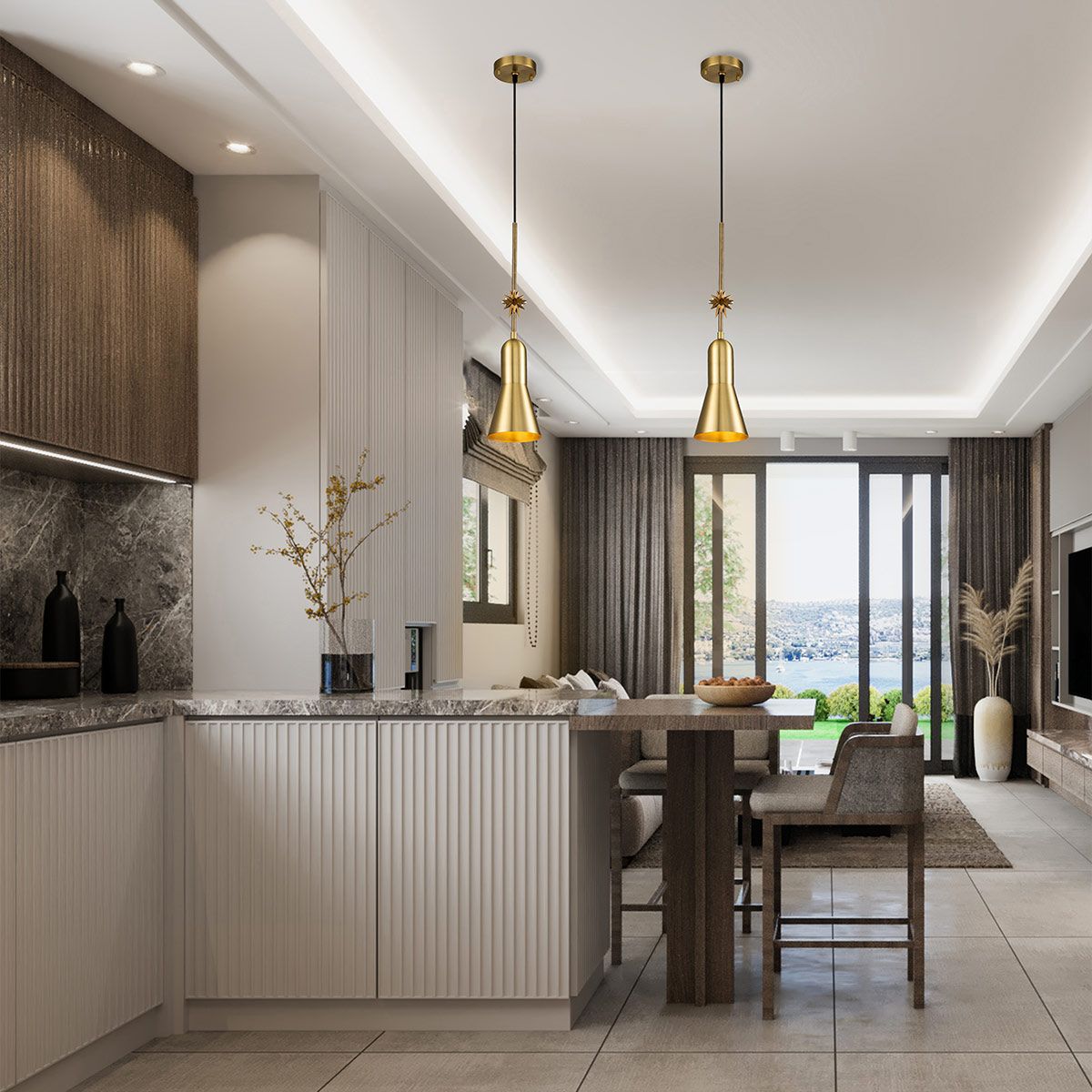 Etoile 1lt Medium Pendant - Aged Brass and Gold Leaf