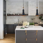 Etoile 1lt Medium Pendant - Matte Black and Gold Leaf