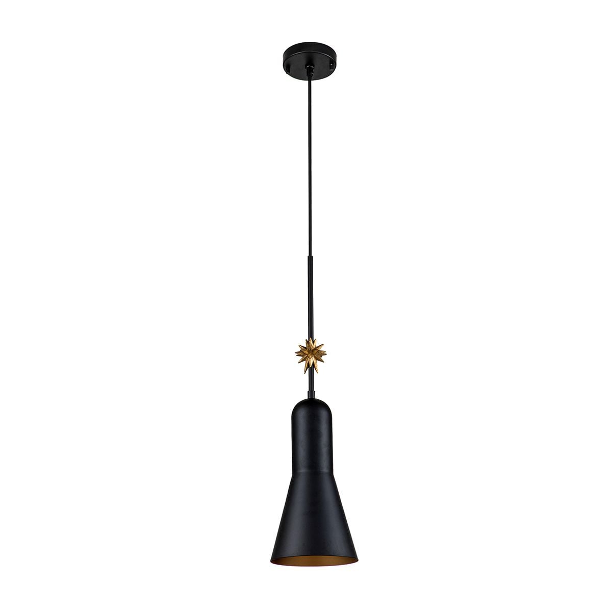 Etoile 1lt Medium Pendant - Matte Black and Gold Leaf