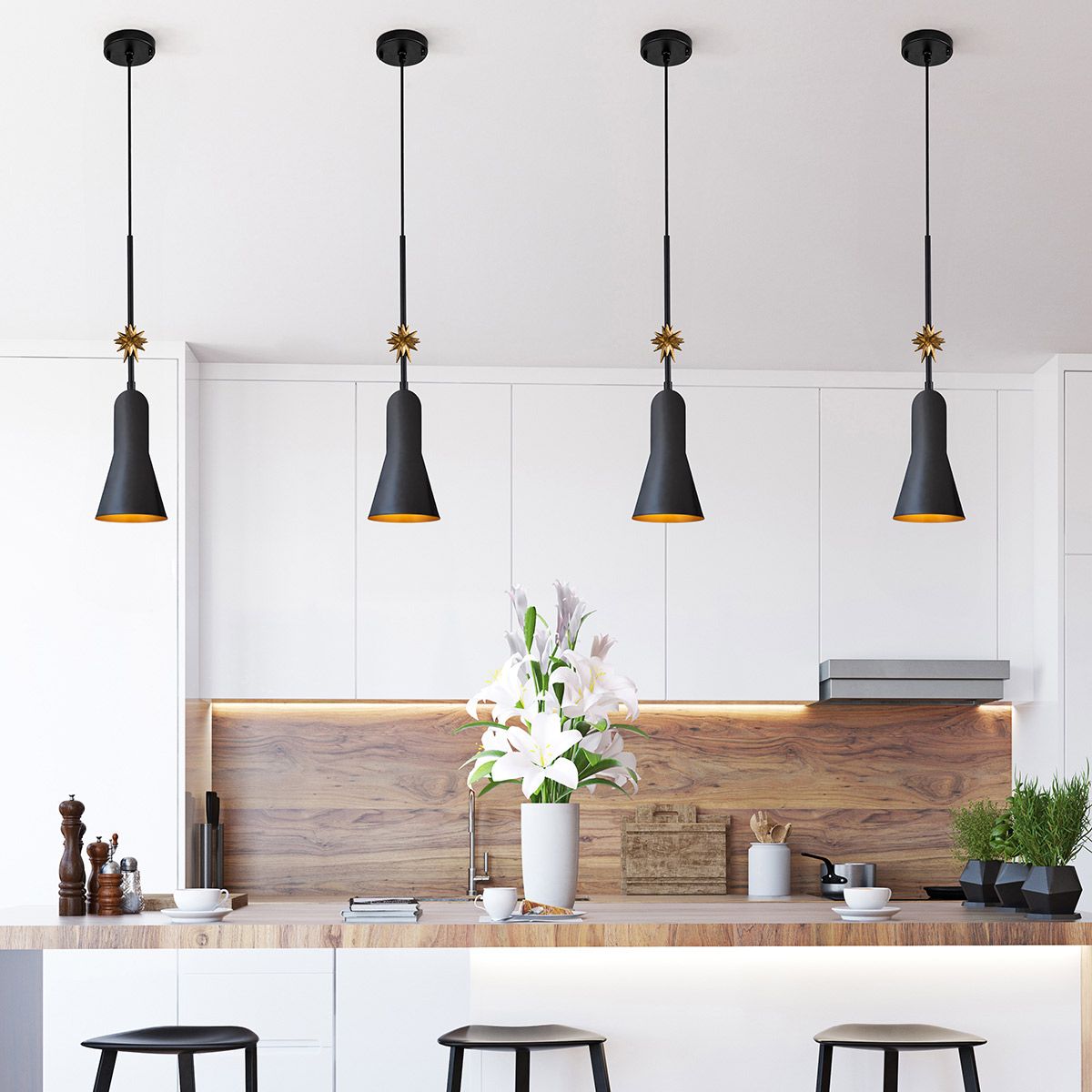 Etoile 1lt Small Pendant - Matte Black and Gold Leaf
