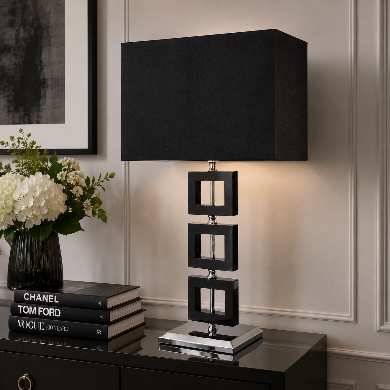 Zlin Black Crystal Table Lamp (No Shade)