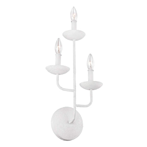 Annie 3-light wall sconce with curved arms and candle-style bulbs, white finish.