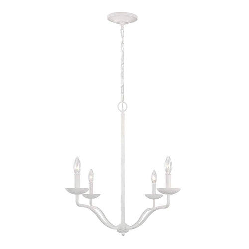 Annie four-light chandelier in white with chain hanging against white background