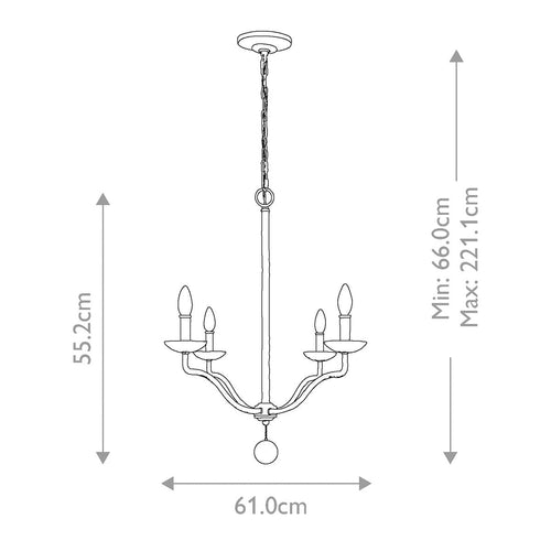 Annie 4 Light Chandelier with dimensions and specifications diagram